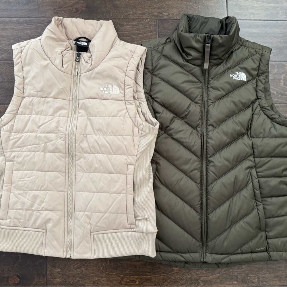 The North Face Olive and Tan Quilted Vests Women Size Medium